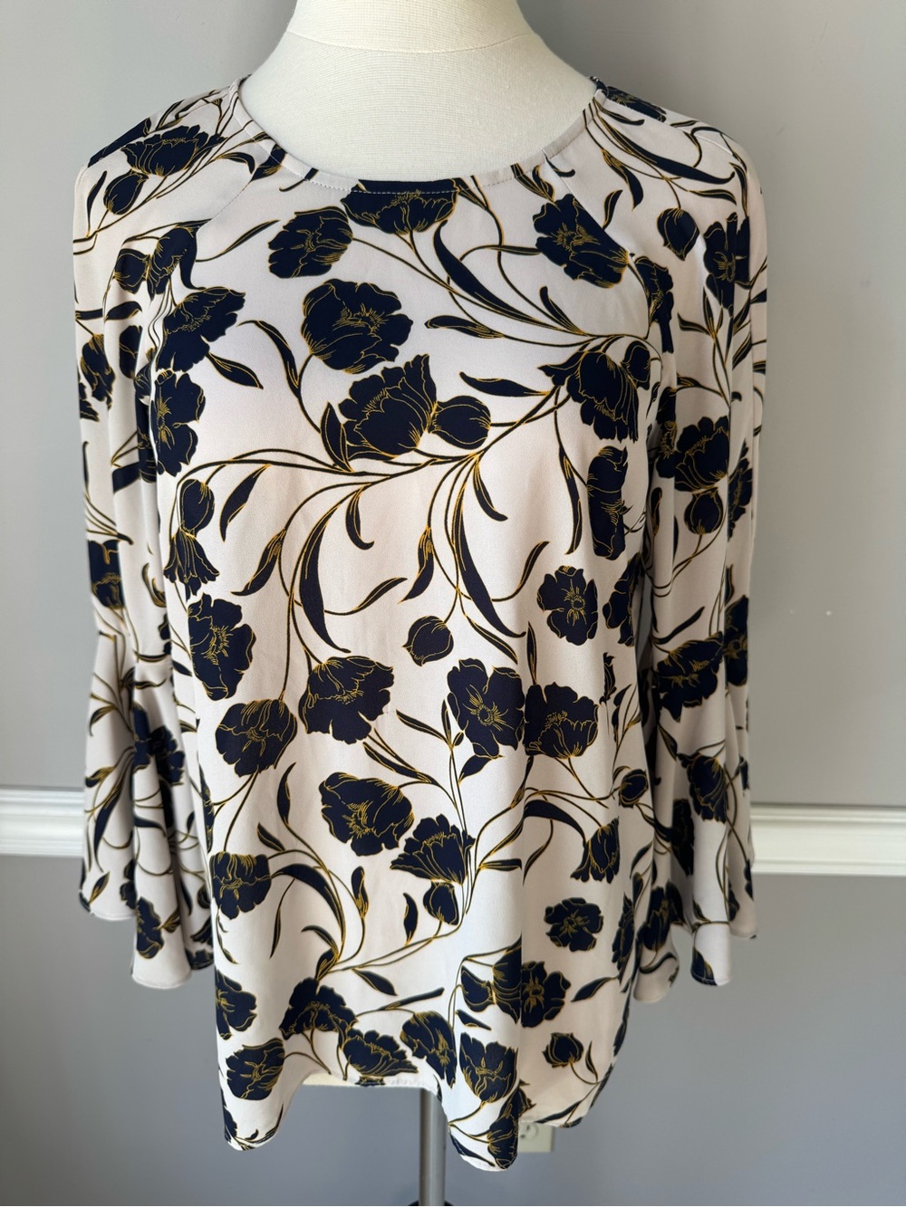 LC Lauren Conrad Ivory Tunic with Navy and Gold Floral Design